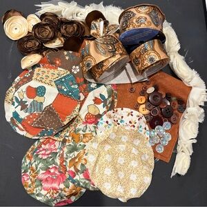 DIY Assorted Craft Sewing Fabric and Ribbon Lot Over 100 Pieces